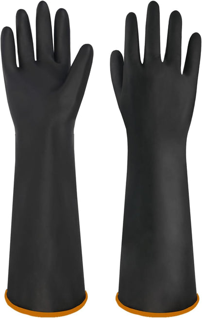 Chemical Resistant Latex Gloves, 14'' 18'' 22'' Industrial Heavy Duty Work Rubber Glove, Black Color One Pair