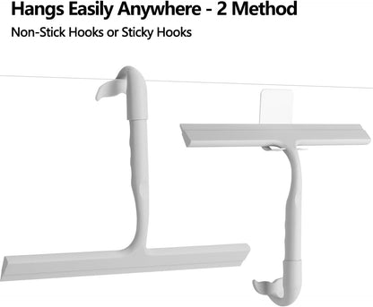 Shower Squeegee for Glass Doors,2-in-1 Silicone Shower Squeegee with Hook,Hang Anywhere | Streak-Free Bathroom Squeegee | Household Window Mirror Squeegee for Bathroom,Glass,Tile Wall,Car | Black