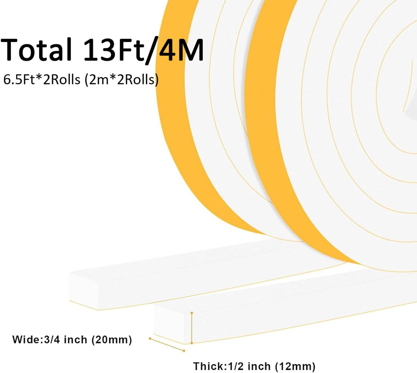 Strong Adhesive Weather Stripping, High Density Weatherproof Weather Stripping Door Seal Strip for Sliding Door, Windows,Noise-Reduction Foam Sealing Strip, White(1/2 in x 1/4 in x 13Ft) - Colors A