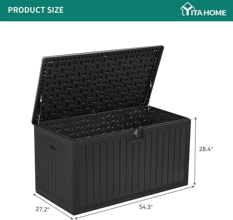 YITAHOME 100 Gallon Large Outdoor Deck Box | Waterproof Resin Storage Box, Lockable Indoor Outdoor Storage Container for Patio Furniture Cushions, Pool Accessories