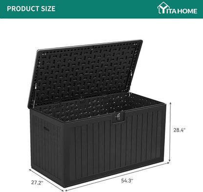 YITAHOME 100 Gallon Large Outdoor Deck Box | Waterproof Resin Storage Box, Lockable Indoor Outdoor Storage Container for Patio Furniture Cushions, Pool Accessories