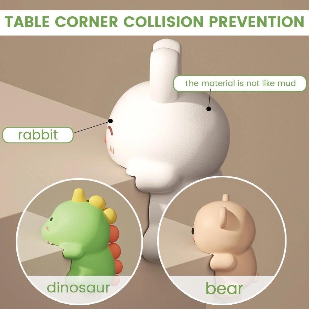 12 pcs Corner Protectors for Furniture, Cartoon Animal Table Corner Guards, Waterproof Anti-Collision Edge Protectors with Bear, Dinosaur, Rabbit Designs, PVC Bumpers for Edges Safety