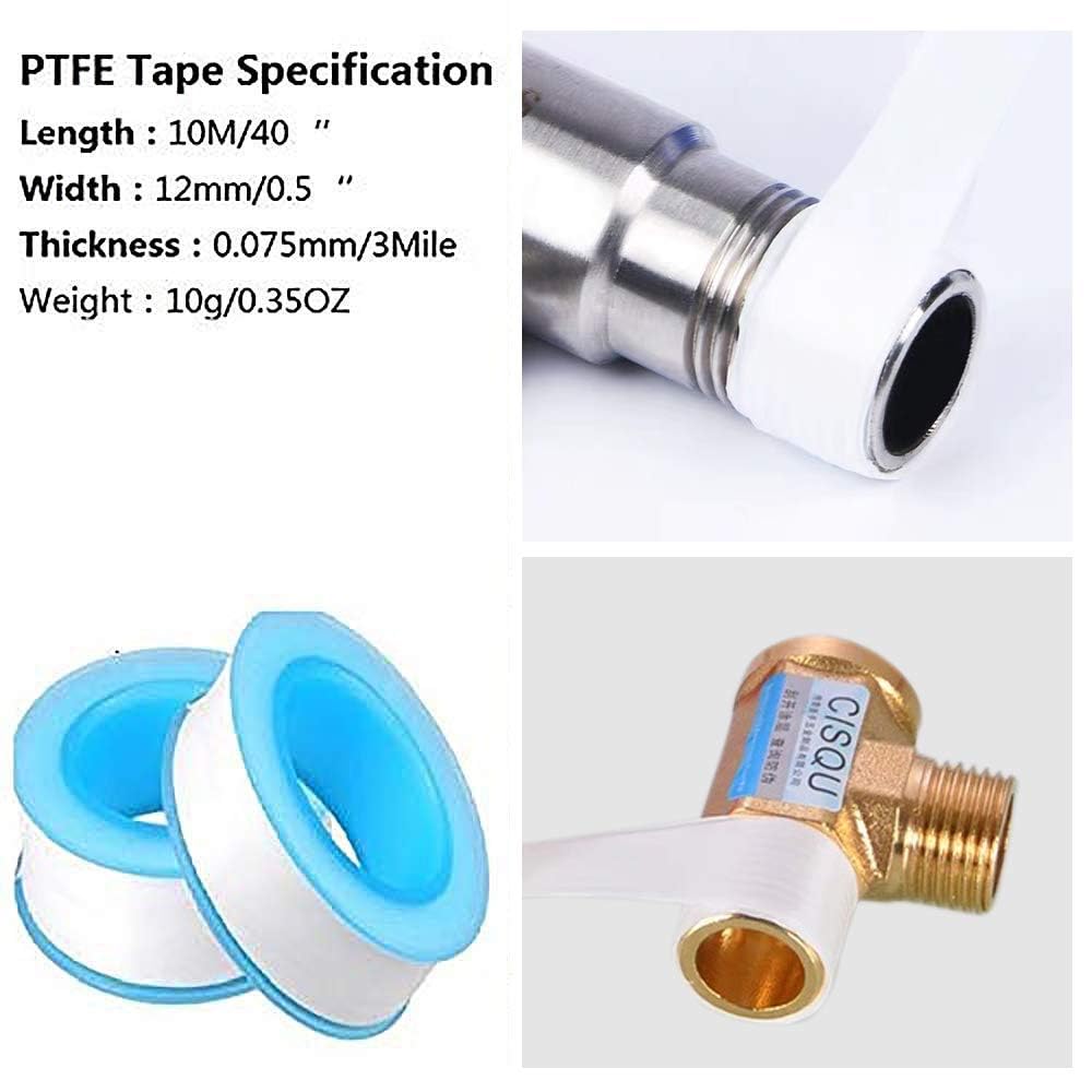 GCQ Teflon Thread Seal Tapes，PTFE Thread Seal Tape for Plumbers Sealant Tape for Leak Water Pipe Thread 3/4 inch x 790 inch (5 Pack/White)