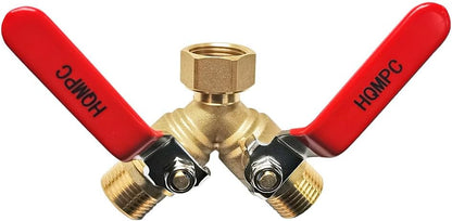 HQMPC Garden Hose Y Valve Splitter Brass Hose Splitter With Stainless Steel Long Handle Brass Garden Hose Adapter 2 Way Y Valve 3/4" GHT Thread 2pcs