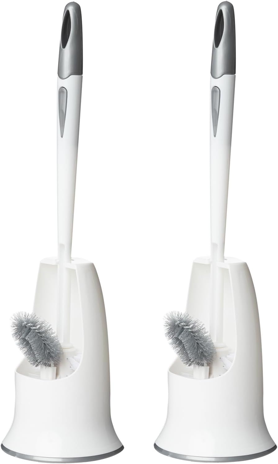 2 Pack Toilet Bowl Brush Without Holder for Bathroom, Under-Rim Double Brush Head, Long Handle Household Cleaning Brushes Set (2 Pack Grey Brush Without Holder)
