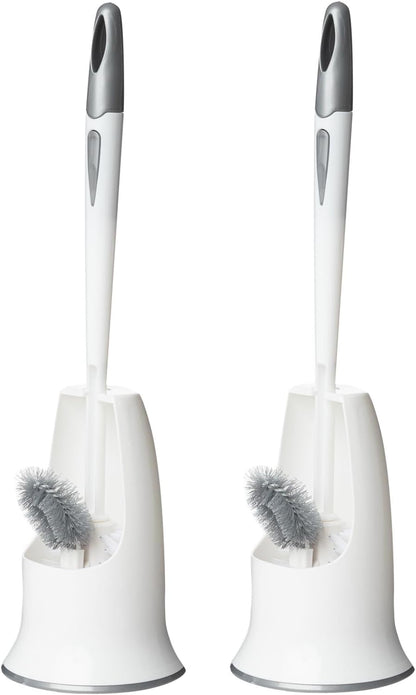 2 Pack Toilet Bowl Brush Without Holder for Bathroom, Under-Rim Double Brush Head, Long Handle Household Cleaning Brushes Set (2 Pack Grey Brush Without Holder)