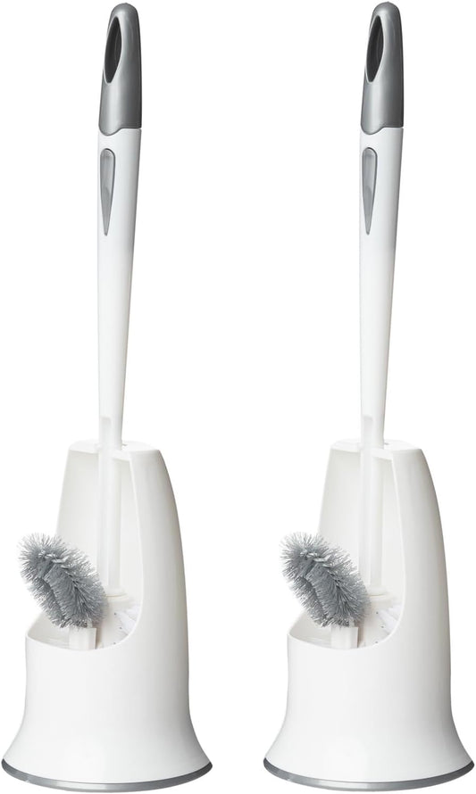 2 Pack Toilet Bowl Brush Without Holder for Bathroom, Under-Rim Double Brush Head, Long Handle Household Cleaning Brushes Set (2 Pack Grey Brush Without Holder)