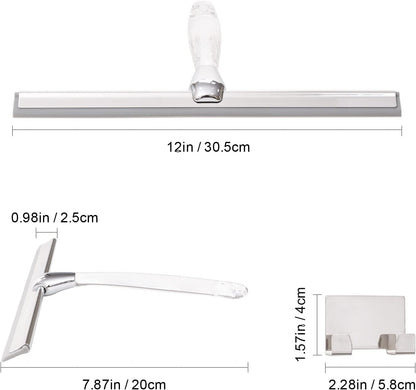 Ettori Shower Squeegee Clear Glass Wall Cleaner Stainless Steel with Suction Storage Hook -10'', Chrome