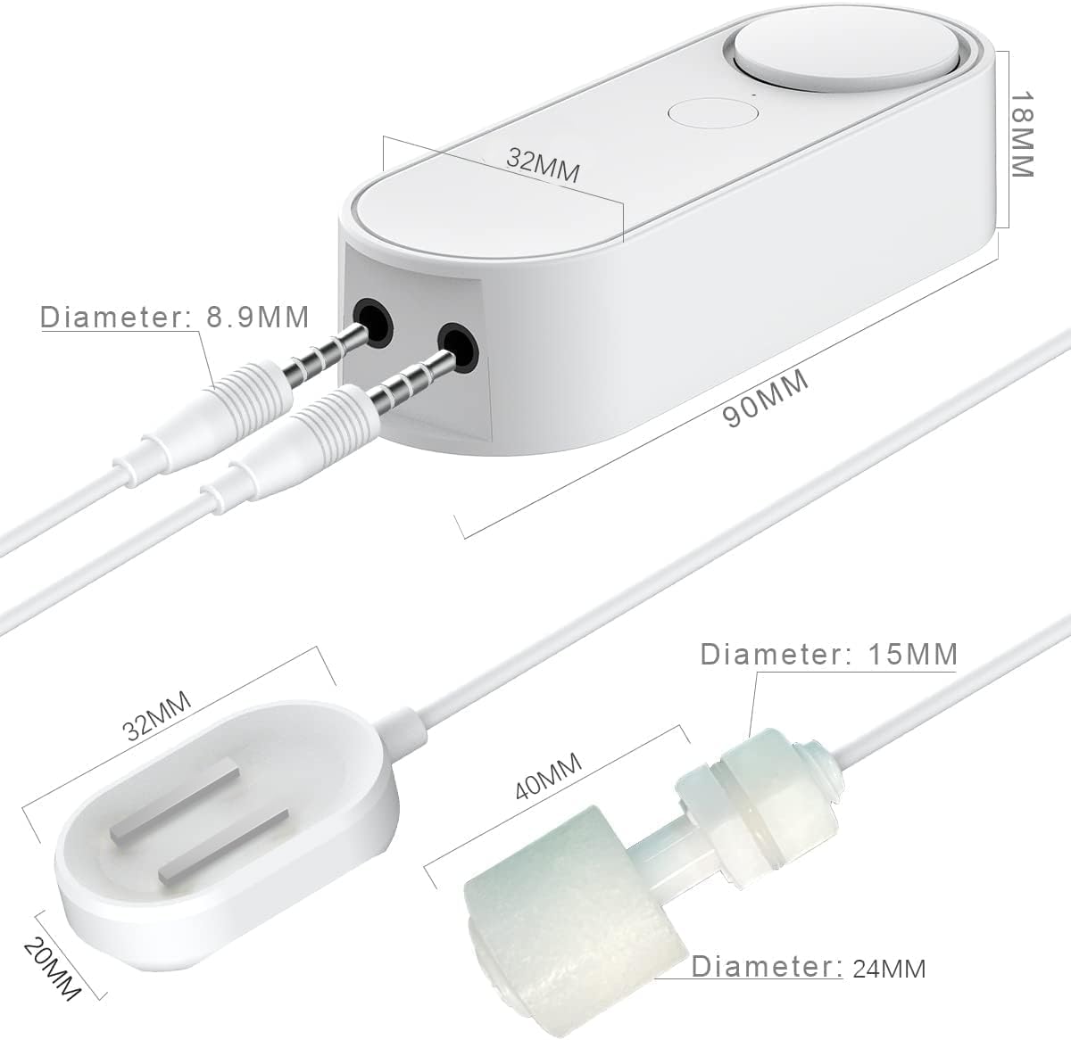 Water Level Leak Alarm with 16.4Ft 2 Sensors,120dB Strobe, Metal | 9V Battery-Powered, Dual Sensors Float Switch and Leak Probe, Adjustable Volume, For Sump Pump Dishwasher Under Sink Basement