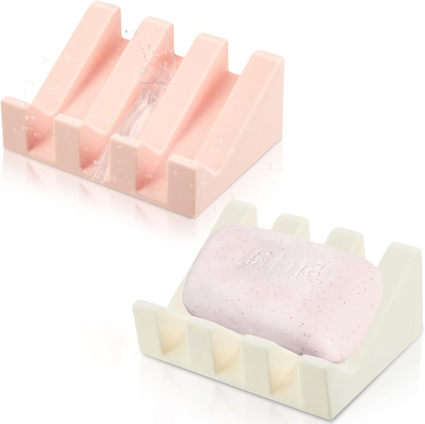 Cunhill 2 Pieces Silicone Soap Dish Self Draining Soap Dish Shower Waterfall Bar Soap Holder Tray with Drain Soap Saver for Kitchen Bathroom Accessories (Black)