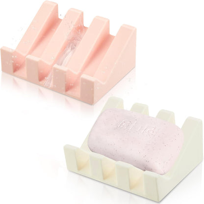 Cunhill 2 Pieces Silicone Soap Dish Self Draining Soap Dish Shower Waterfall Bar Soap Holder Tray with Drain Soap Saver for Kitchen Bathroom Accessories (Black)