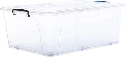 Superio Under Bed Storage Containers with Wheels (2 Pack), Flat Clear Storage Bin Stackable Large Storage Latch Box with Lids Store Cloths, Bedding, Linen, For Under The Bed, Garage, Home