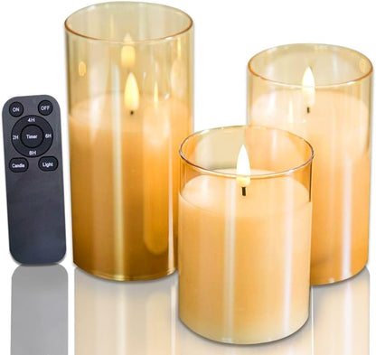Battery Operated Flameless Candles with Remote Timer Real Wax Realistic Bright Flicker Flickering Electric Electronic LED Pillar Lights Home Wedding Party Decorations Set of 3 Rustic Texture Gray Grey