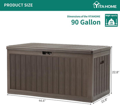 YITAHOME 100 Gallon Large Outdoor Deck Box | Waterproof Resin Storage Box, Lockable Indoor Outdoor Storage Container for Patio Furniture Cushions, Pool Accessories