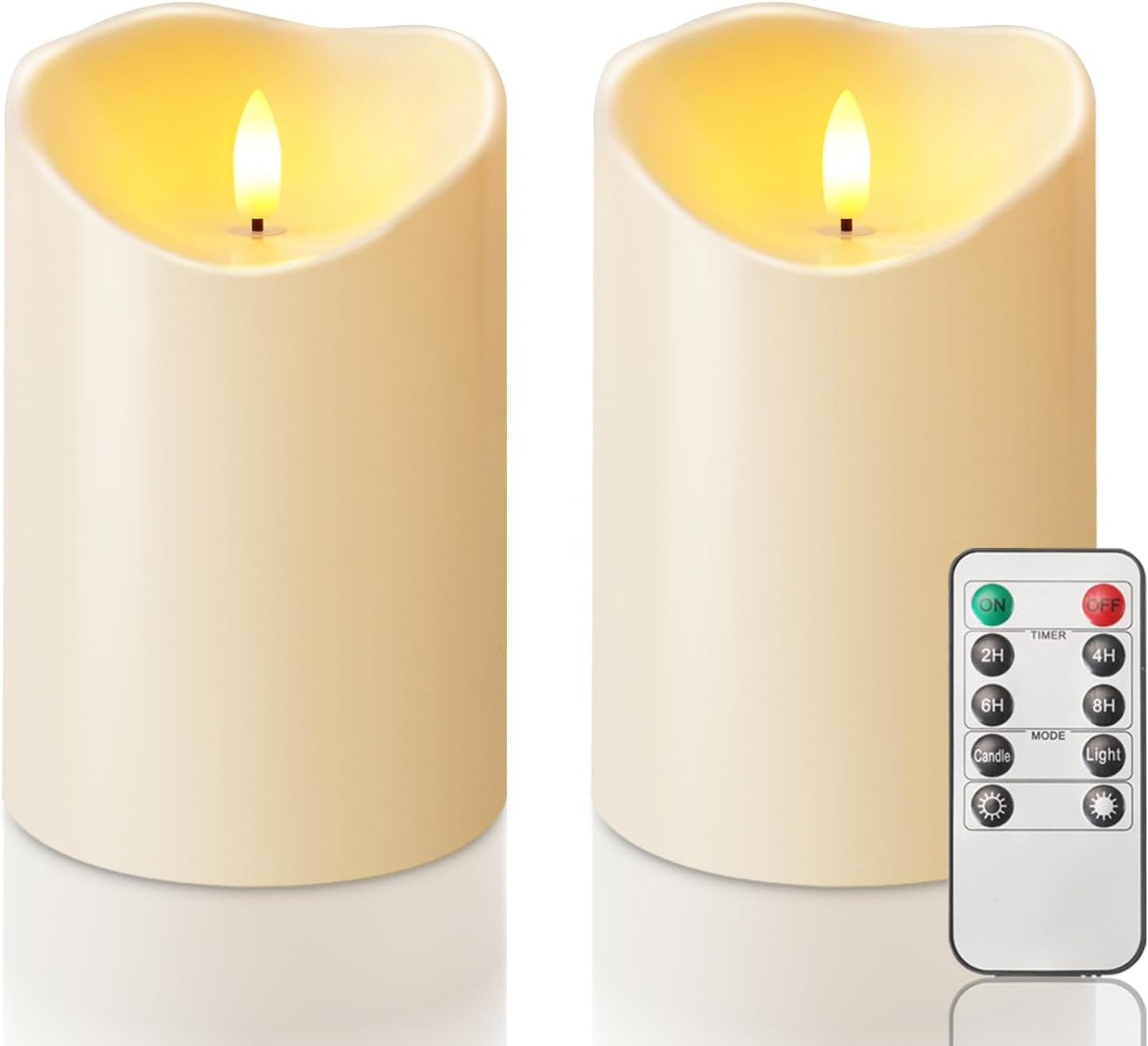 Homemory Dripping Wax Flameless Candles, Battery Operated Candles with Remote Control and Timers, LED Pillar Candles, Electric Fake Candles, 3" x 6", Set of 2