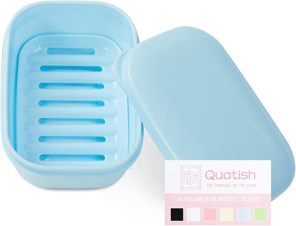Quatish Leakproof Soap Dish with Lid & Draining Layer, Shatterproof Travel Bar Soap Holder Case Container, Portable Travel Size Toiletries Essentials for Camping, Gym, Bathroom, Black