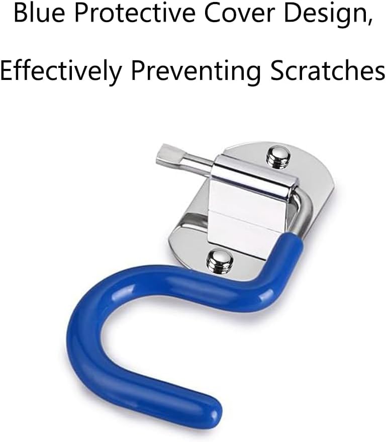 4 Pack S-Type Hook Wall Mounted Cleaning Tool Organizer - Space Saver - 304 Stainless Steel Mop Broom Holder Organizer, Broom Mop Handle Holder (Silver and Blue)