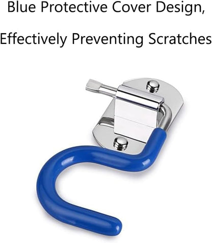 4 Pack S-Type Hook Wall Mounted Cleaning Tool Organizer - Space Saver - 304 Stainless Steel Mop Broom Holder Organizer, Broom Mop Handle Holder (Silver and Blue)
