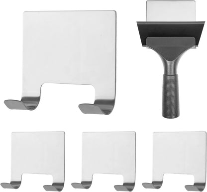 MOROBOR 4 Pcs Shower Squeegee Adhesive Hook, All-Purpose Scraper Holders Towel Hooks Stainless Steel Waterproof Storage Hook Bath Accessories for Kitchen & Bathroom（Silver）