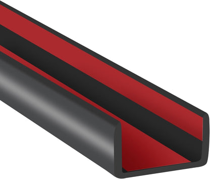 Slimline Cabinet Door Edge Protector, 3/4" Self Adhesive Peel and Stick Rubber Edge Guards, Flexible U Shaped Strips for Kitchen & Garbage Drawer Fronts, Edge Trims for Desks and Shelfves, Black, 10Ft