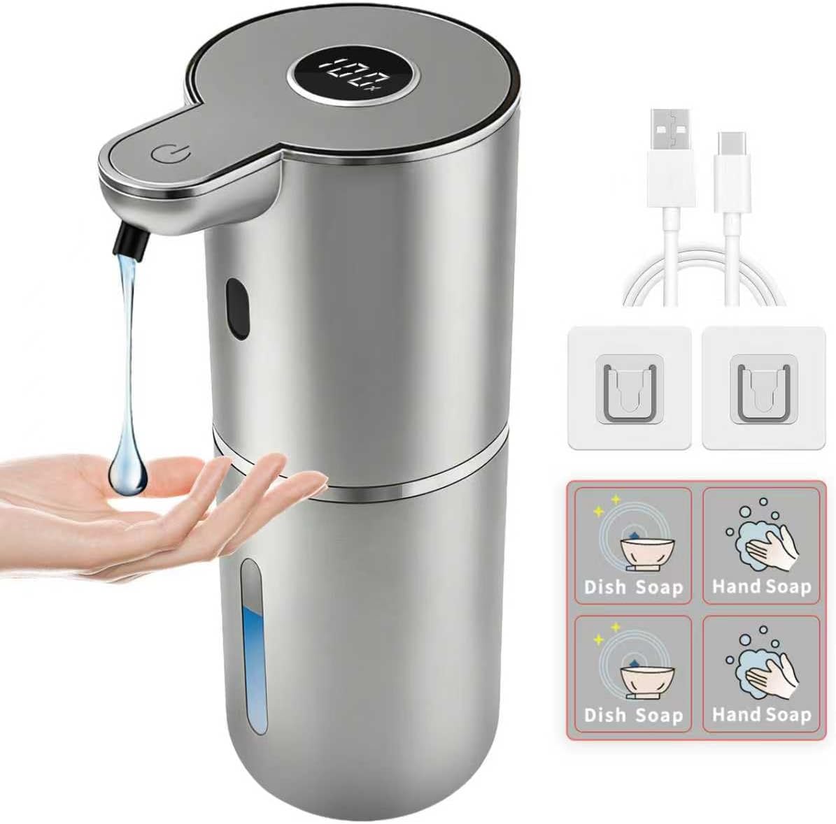 Automatic Soap Dispenser, Touchless Liquid Soap Dispensers, USB Rechargeable, 6-Level Adjustable Volume Control, 12.8oz/380ml, Wall Mount for Kitchen, Bathroom, Free Stickers (Gold)