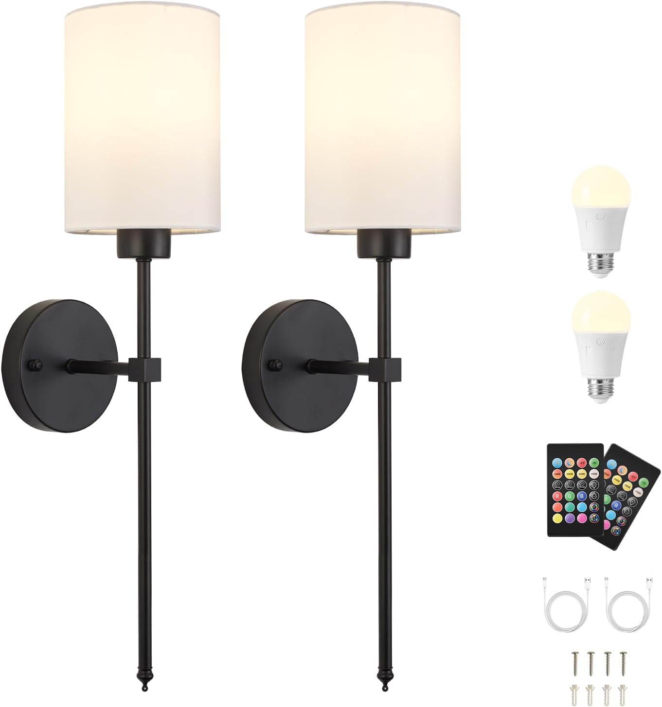 Battery Operated Wall Sconces Set of Two,Wireless Rechargeable Wall Light With Remote Control, Dimmable, Amber Light/Warm White/Natural White/Daylight/RGB, Timer,for Living Room,Bedroom,Entryway,Gold