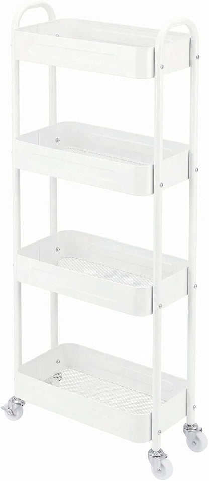 3 Tier Slim Metal Rolling Storage Cart for Laundry Room & Kitchen Organizer, 7.1'' Thin Standing Shelf for Narrow Spaces, Utility Cart with Wheels & Lockable Casters for Bathroom, Black