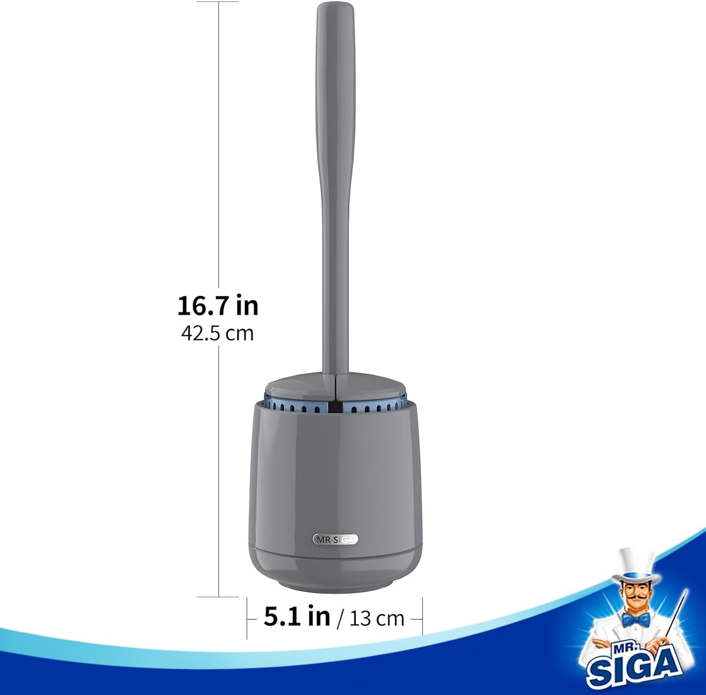 MR.SIGA Toilet Bowl Brush and Holder, Premium Quality, with Solid Handle and Durable Bristles for Bathroom Cleaning, White, 1 Pack