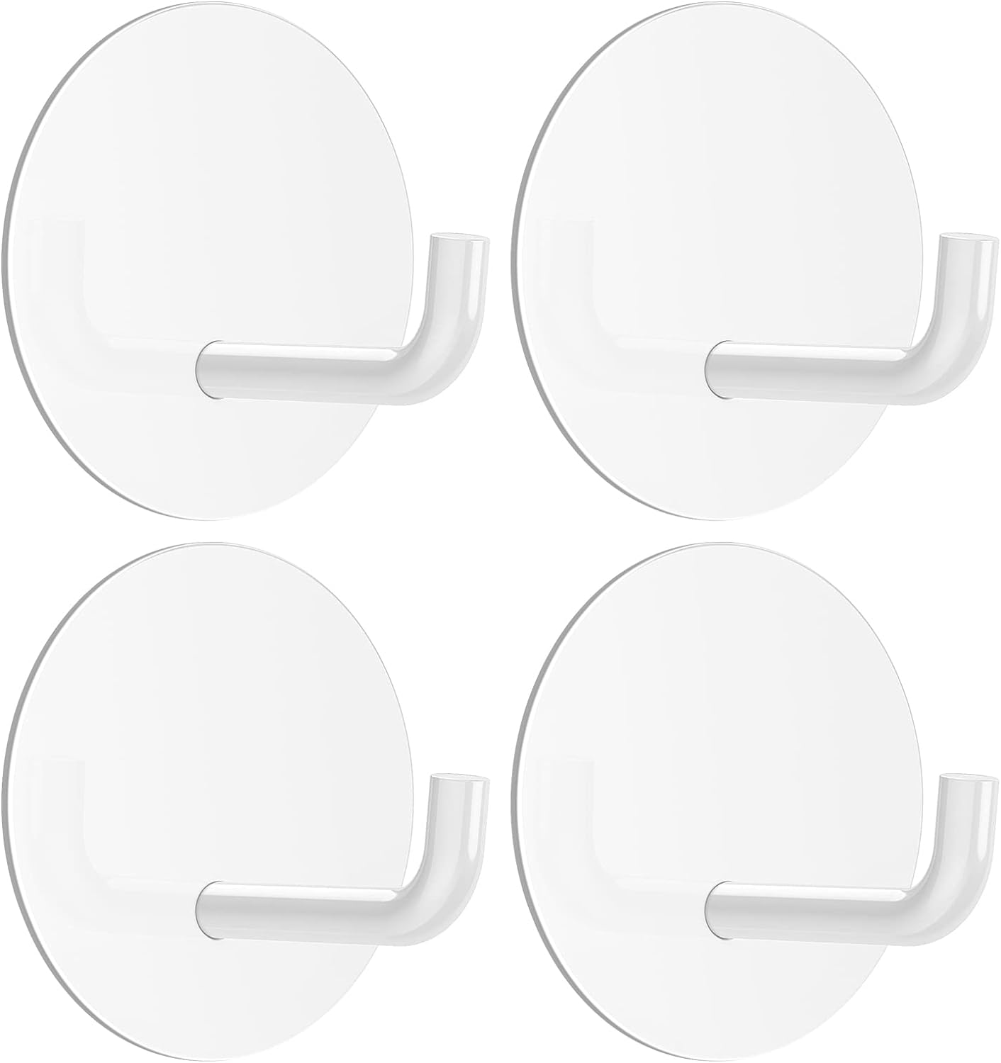VIS'V Adhesive Hooks, Shower Wall Stick on Hooks, Round, White, 4 Pcs | Metal Material, Compact Design, Peel and Stick, 2 Extra Adhesive Strips, for Bathroom Kitchen Livingroom Office RV