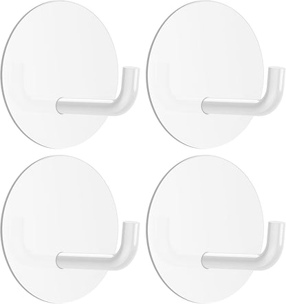 VIS'V Adhesive Hooks, Shower Wall Stick on Hooks, Round, White, 4 Pcs | Metal Material, Compact Design, Peel and Stick, 2 Extra Adhesive Strips, for Bathroom Kitchen Livingroom Office RV