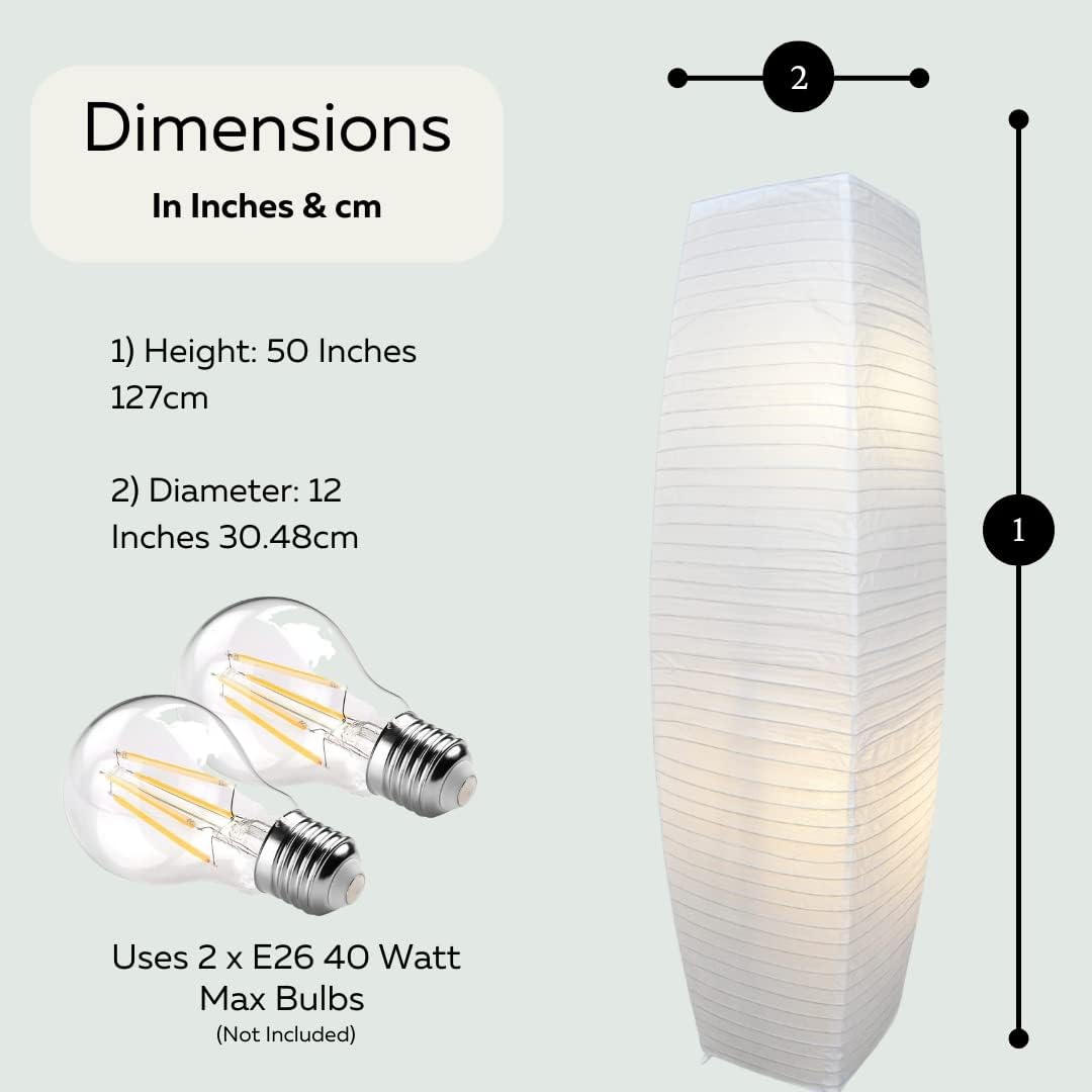 LIGHTACCENTS 50” Rice Paper Standing Lamp – Modern Japanese Floor Lamp with Chrome Base, White Shade, Foot Pedal Switch – Floor Lamps for Living Room, Bedroom, or Meditation Space