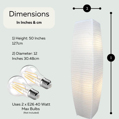 LIGHTACCENTS 50” Rice Paper Standing Lamp – Modern Japanese Floor Lamp with Chrome Base, White Shade, Foot Pedal Switch – Floor Lamps for Living Room, Bedroom, or Meditation Space