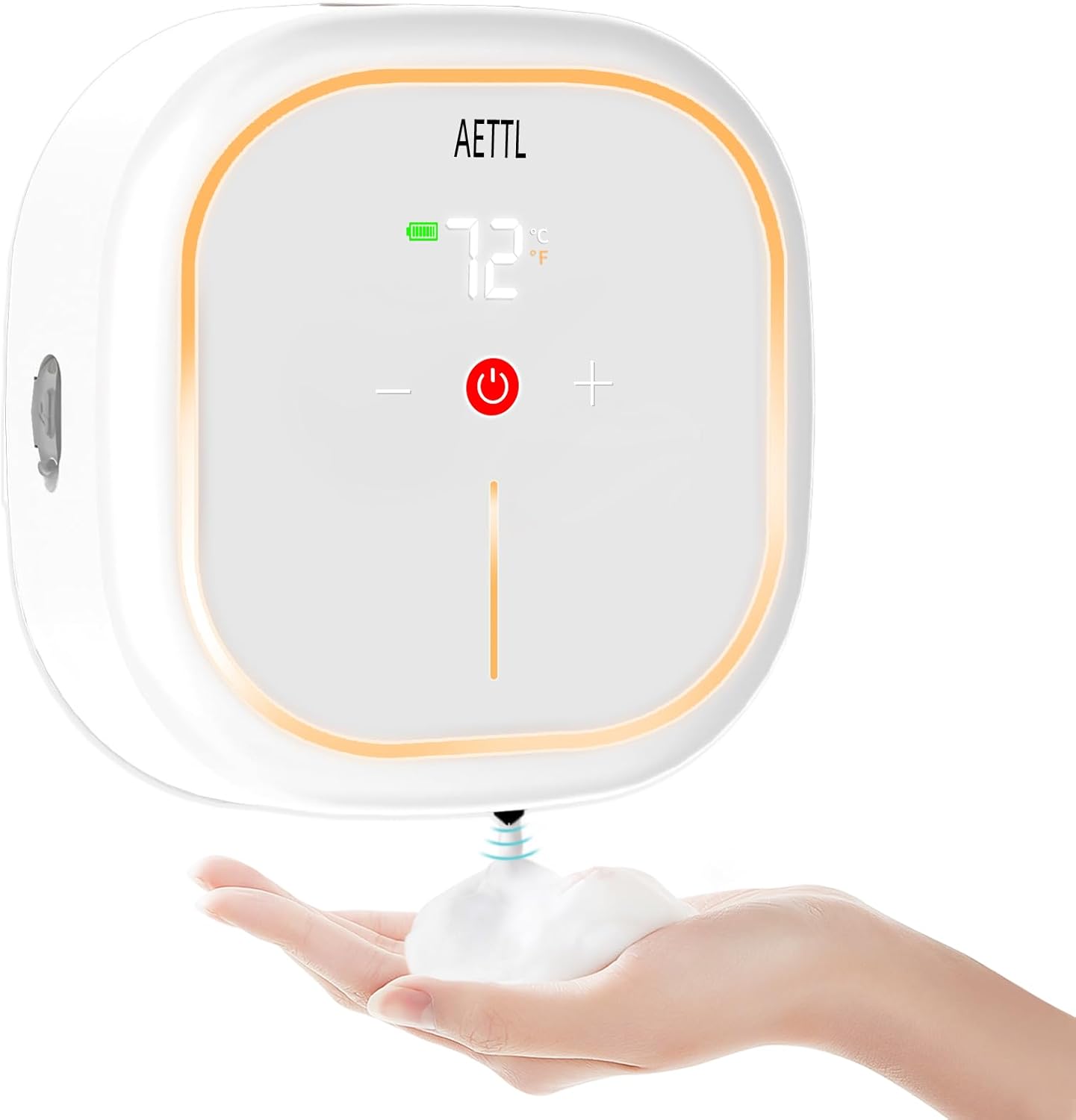 Automatic Foam Soap Dispenser Touchless Wall Mounted, USB-C Rechargeable with Smart Screen Temperature Display & Ambient Light, 7 Adjustable Levels, 16.9 oz for Kitchen Bathroom Commercial,White