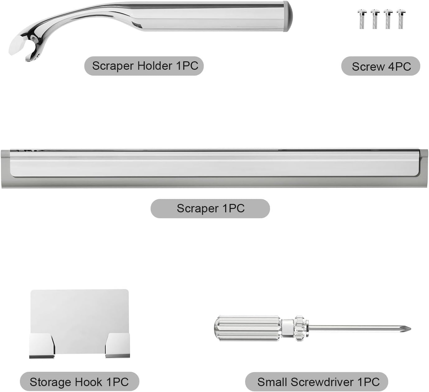 Stainless Steel Shower Squeegee for Glass Doors, Multi-Purpose Squeegee for Shower Glass, Bathroom and Car Windows, Squeegee with Adhesive Hook-10”, Black