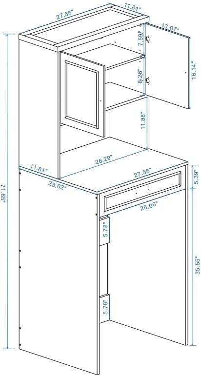 Laundry Room Storage Cabinet with Doors, Washer Dryer Countertop with Shelf & Laundry Basket, Over The Washer and Dryer Storage Shelf Cabinet for Bathroom, Easy Assembly (Large)