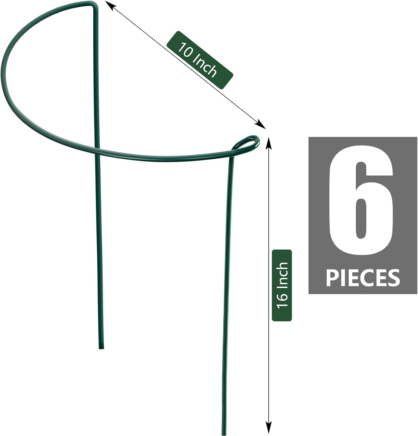 FEED GARDEN 8 Pack Peony Cages and Supports, Plant Support Stakes for Outdoor & Indoor Plants, 10" W x 16" H Half Round Garden Plant Support Rings for Peonies, Hydrangeas, Roses, Dahlias