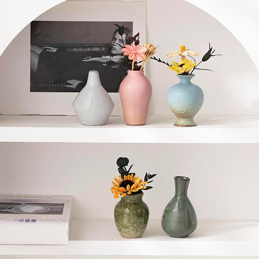 Set of 5 Ceramic Bud Vase - Home Decor Dried Flower Arrangement Small Vase, Gradient Glaze Design, Home, Living Room, Dining Table, Farmhouse, Office Decor, Bedroom, Housewarming Gift Set.