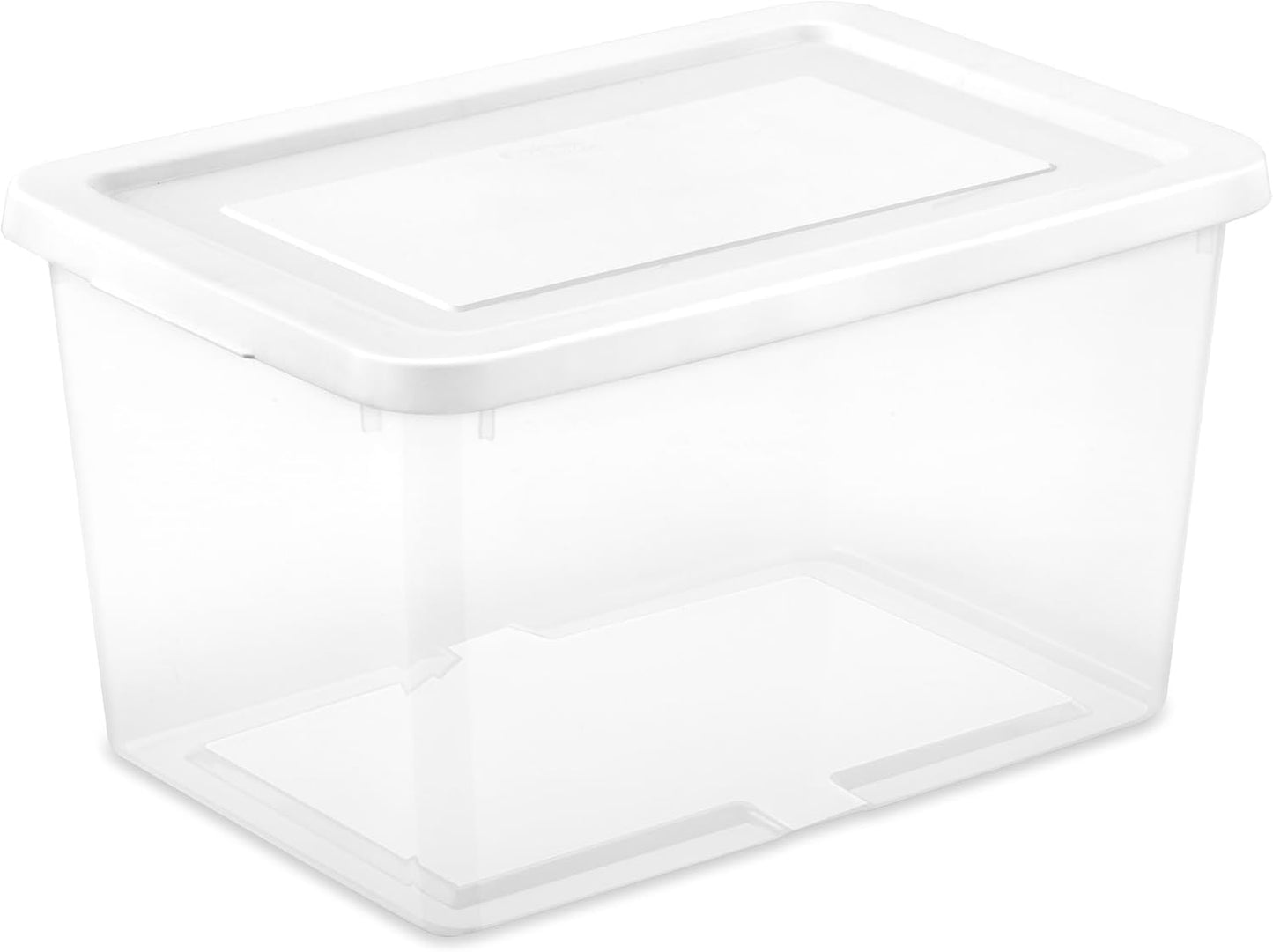 Sterilite 6 Pack Storage Box, 41 Quart Stackable Tote, Clear Plastic Container with Secure Snapping White Lids for Home and Office Organization