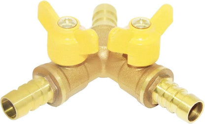 Beduan 3 Way Shut Off Ball Valve, 3/8" Hose Barb 2 Switch Brass Y Shaped Valve