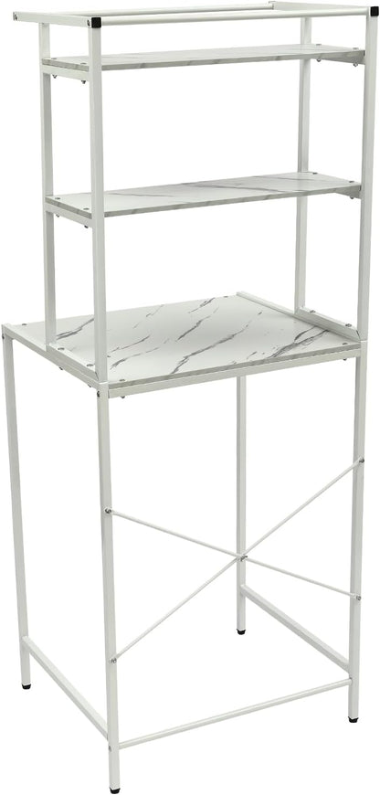Over The Washer and Dryer Storage Shelf, 3 Tiers Bathroom Space Saving Organizer Rack, Freestanding Cloth Drying Shelve, Utility Storage Rack for Bathroom, Laundry Room, Balcony, Porch (Black+ Oak)