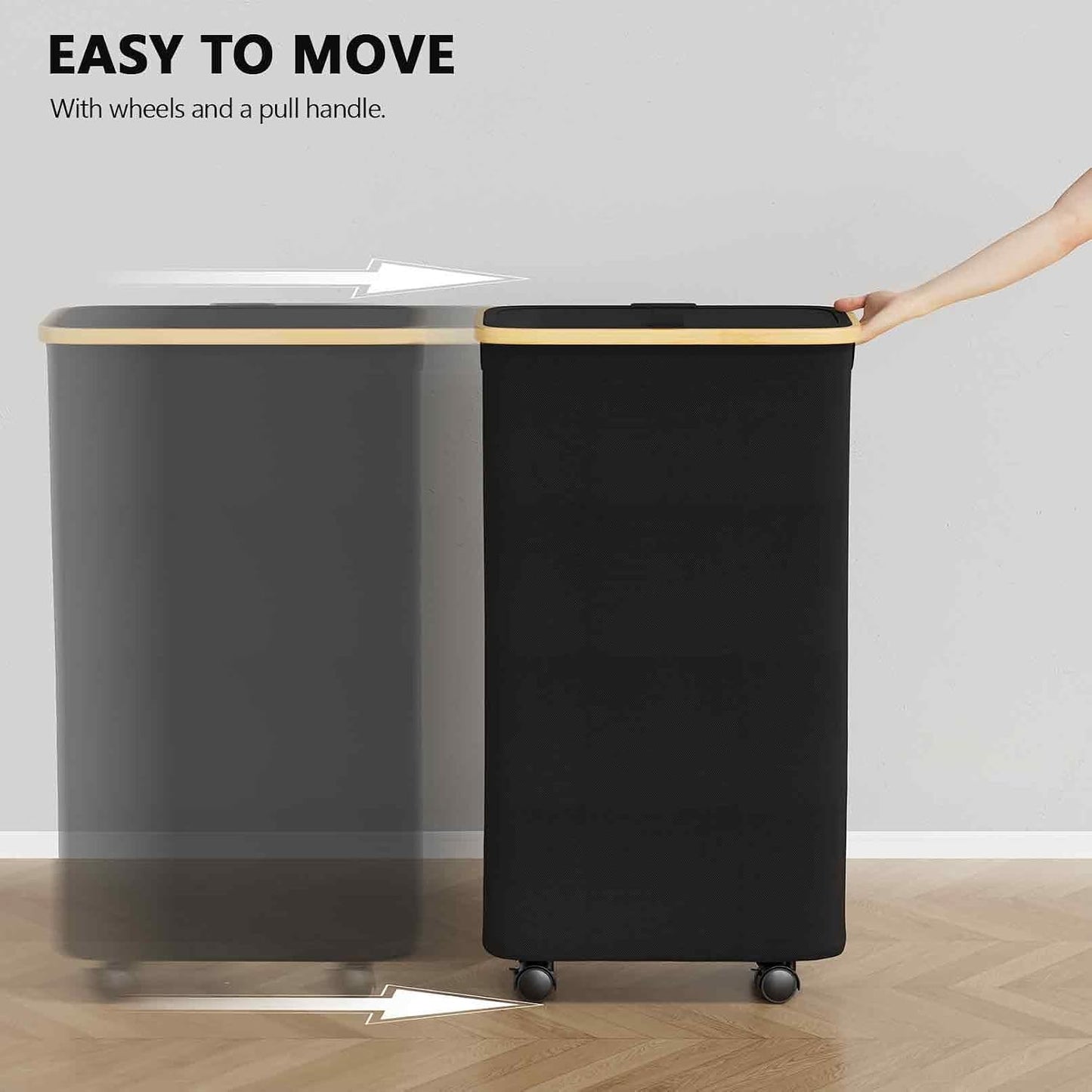 SpaceAid Double Laundry Hamper 2 Section with Lid and Removable Laundry Bags, 160L Clothes Basket with Bamboo Handles, Large Collapsible Hamper for Bedroom, Bathroom, Dorm, Laundry Room - White