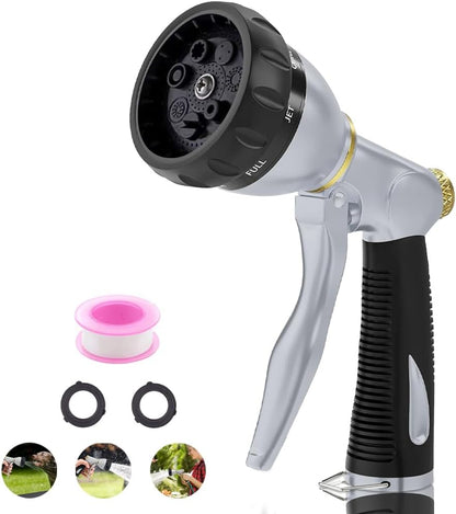Garden Hose Nozzle Heavy Duty, High Pressure Adjustable 8 Patterns | Metal Water Hose Nozzle Volume Control Valve Attachment Hose Sprayer Nozzle for Outdoor Garden Watering Car Washing