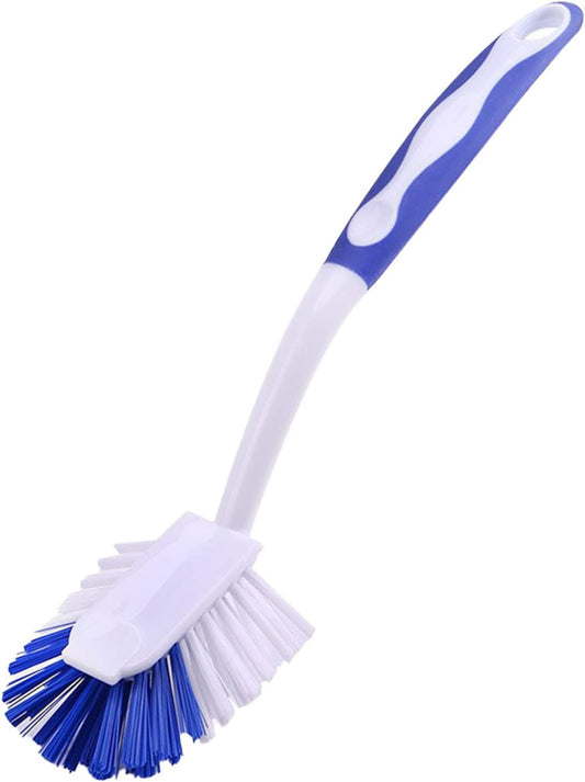 Kitchen Brushes for Dishes, Sink Brush with Stiff Bristles for Sink, Pots, Pans Stove Cookware Cleaning, Dish Cleaning Brush with Long Handle and Hook for Space Saving, Blue