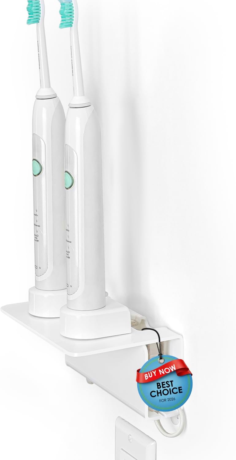 OAPRIRE Electric Toothbrush Holder for Bathroom, Acrylic Electric Toothbrush Holder Wall Mounted Come with Cable Organizer, Saving Space and Convenient Charging - White