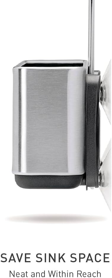 simplehuman Sink Caddy, Sponge Holder for Kitchen Sink with Compartment Dividers, 4 Suction Cups & Wire Ledge Hanger for Secure Mount, Vented Base for Fast Drying, Brushed Stainless Steel
