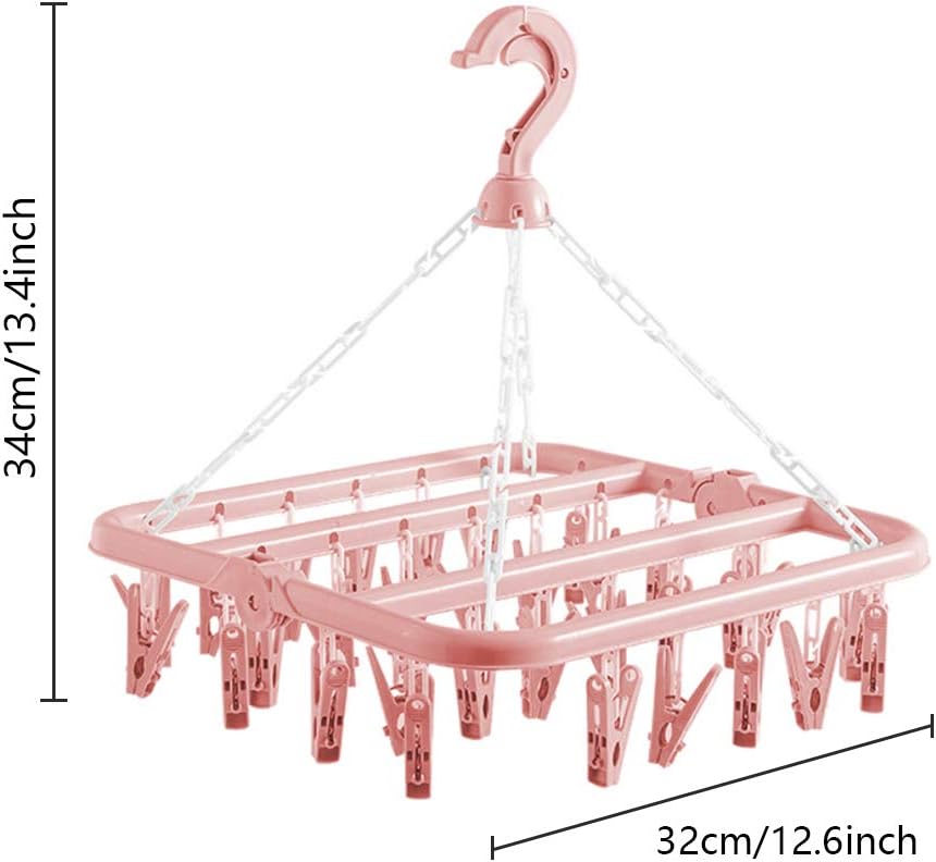 Clothes Drying Hanger with 32 Clips and Drip Foldable Hanging Rack (Light Green)