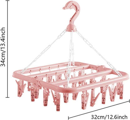 Clothes Drying Hanger with 32 Clips and Drip Foldable Hanging Rack (Light Green)
