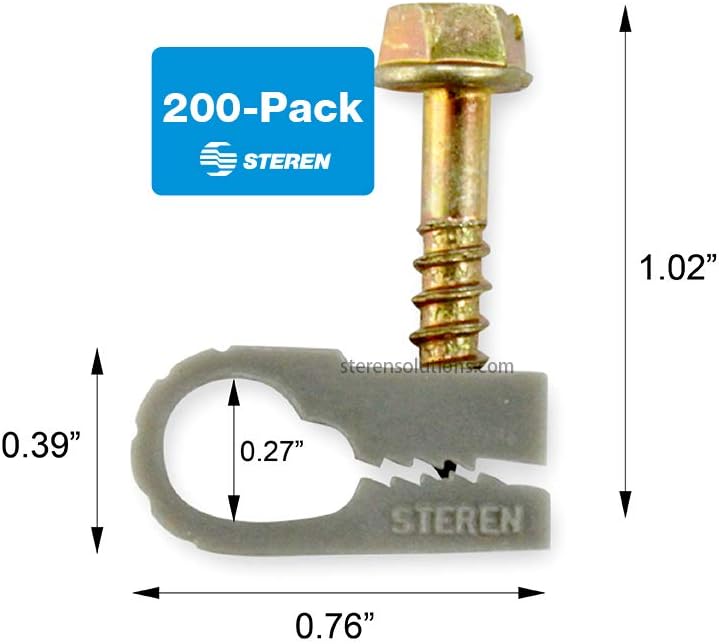 STEREN Coaxial Cable Clips - Cable Holder - Wire Clips - Siding Clips For Hanging - Cord Holder For Desk - Cable Clamps - Cord Clip - Wire Organizer Clips - Tv Mount Screws - Black - 100 Pack