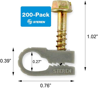 STEREN Coaxial Cable Clips - Cable Holder - Wire Clips - Siding Clips For Hanging - Cord Holder For Desk - Cable Clamps - Cord Clip - Wire Organizer Clips - Tv Mount Screws - Black - 100 Pack