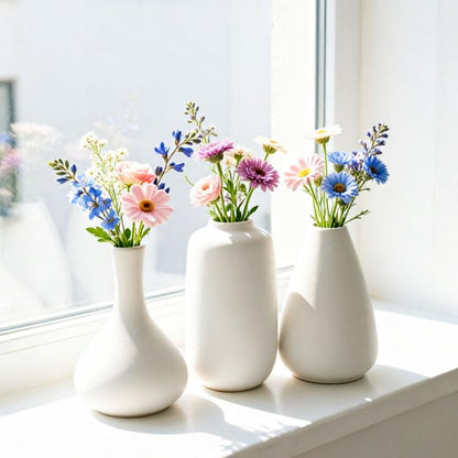 Daittin Small Ceramic Vase Set, Mini Flower Vases for Home Decor, Aesthetic Table Centerpieces for Living Room Bedroom Bathroom Shelf (Style-5)